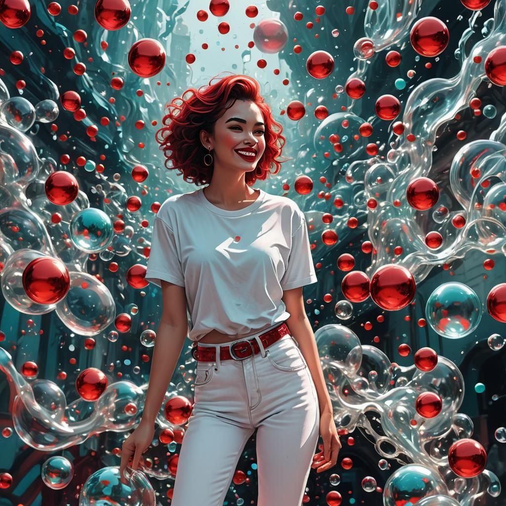 Woman in Red and White: Vibrant Digital Art