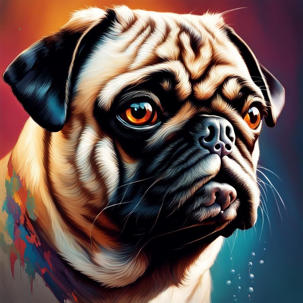Hyperrealistic Pug Portrait in Splash Art Style