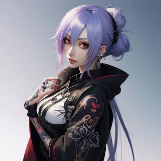 Anime Girl with Tattoos and Piercings