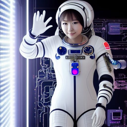 Japanese Astronaut in Cyberpunk Spacesuit Concept Art
