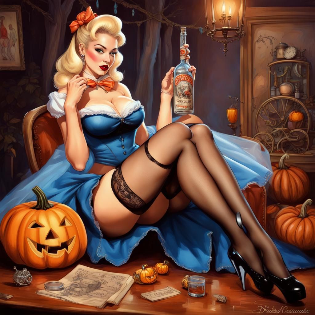 Naughty Cinderella Pin-Up with Rum and Tattoos