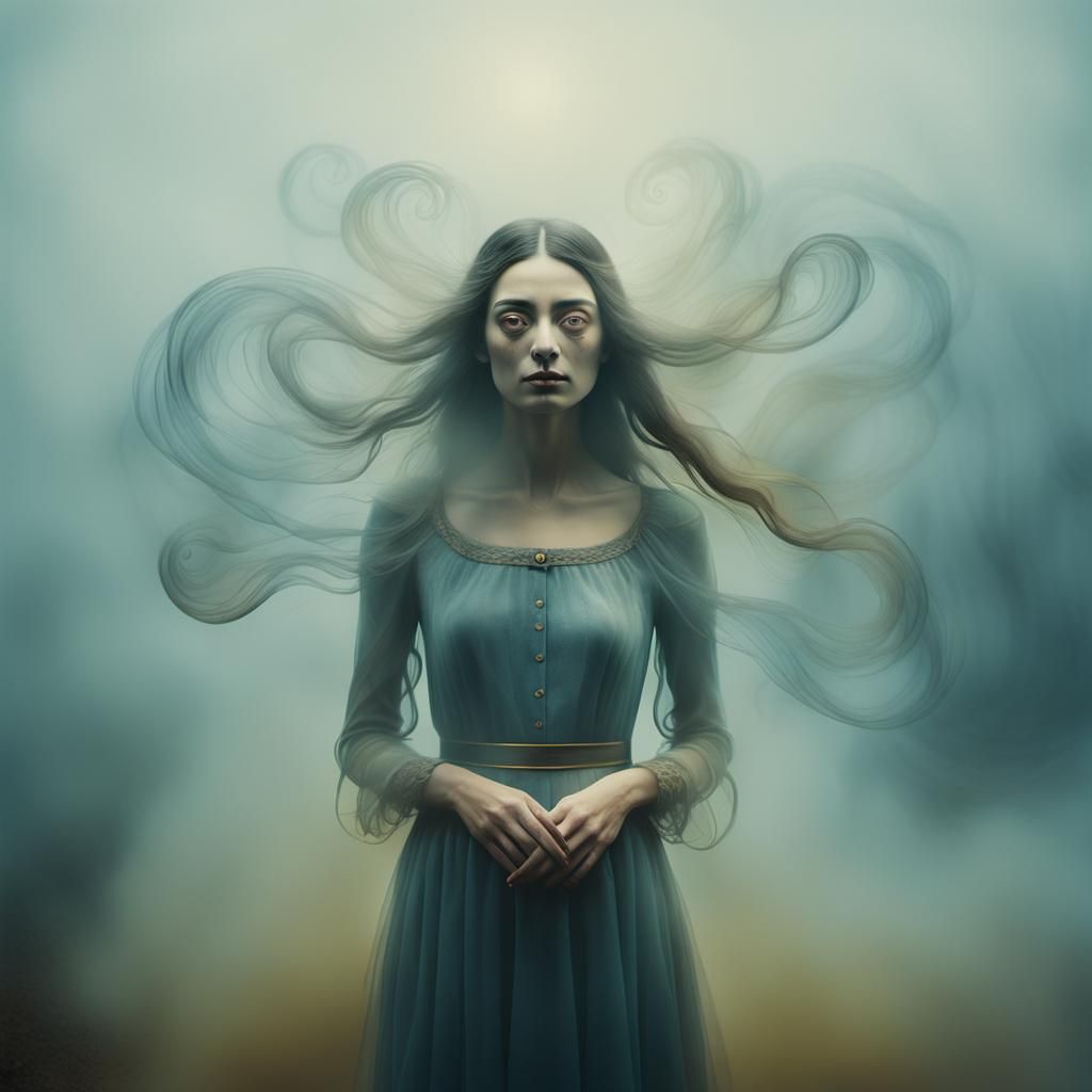 Mysterious Woman in Dreamlike Surrealist Landscape