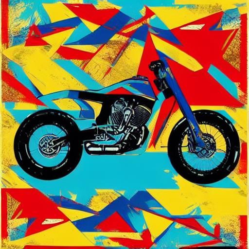 Motorbike in Pop Art Style Screen Print