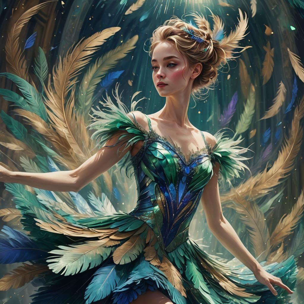 Feathered Ballerina in Splash Art Style