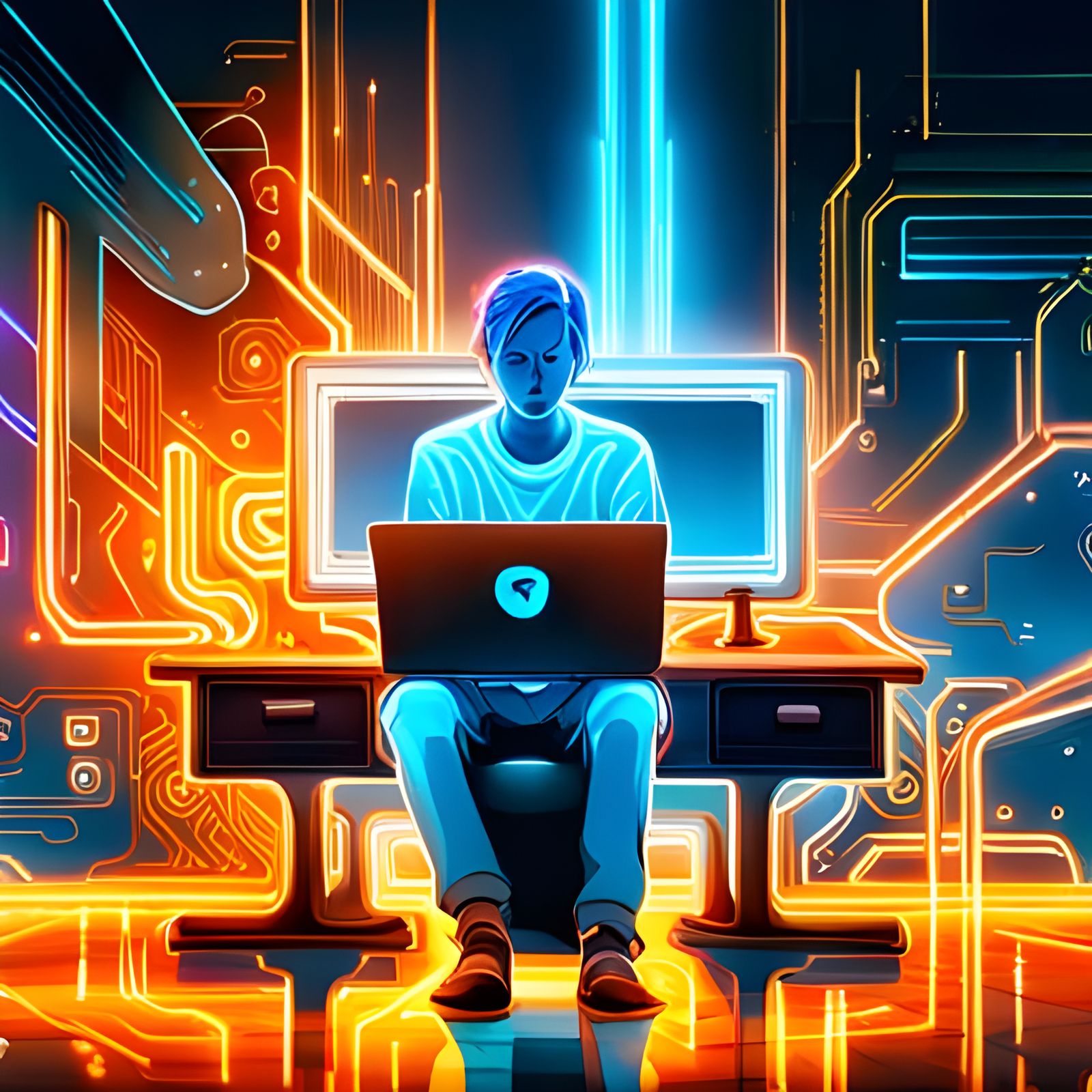 Futuristic Neon Computer Scene in Fantasycore Style