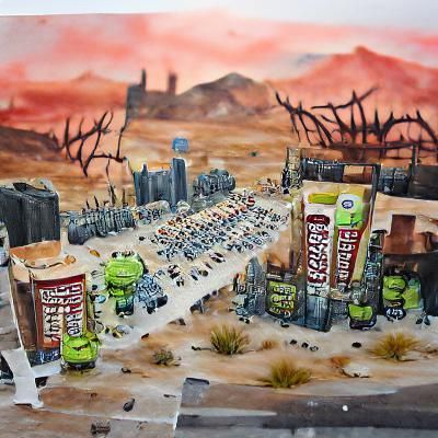 Post-Apocalyptic Zombie City Street View Gouache