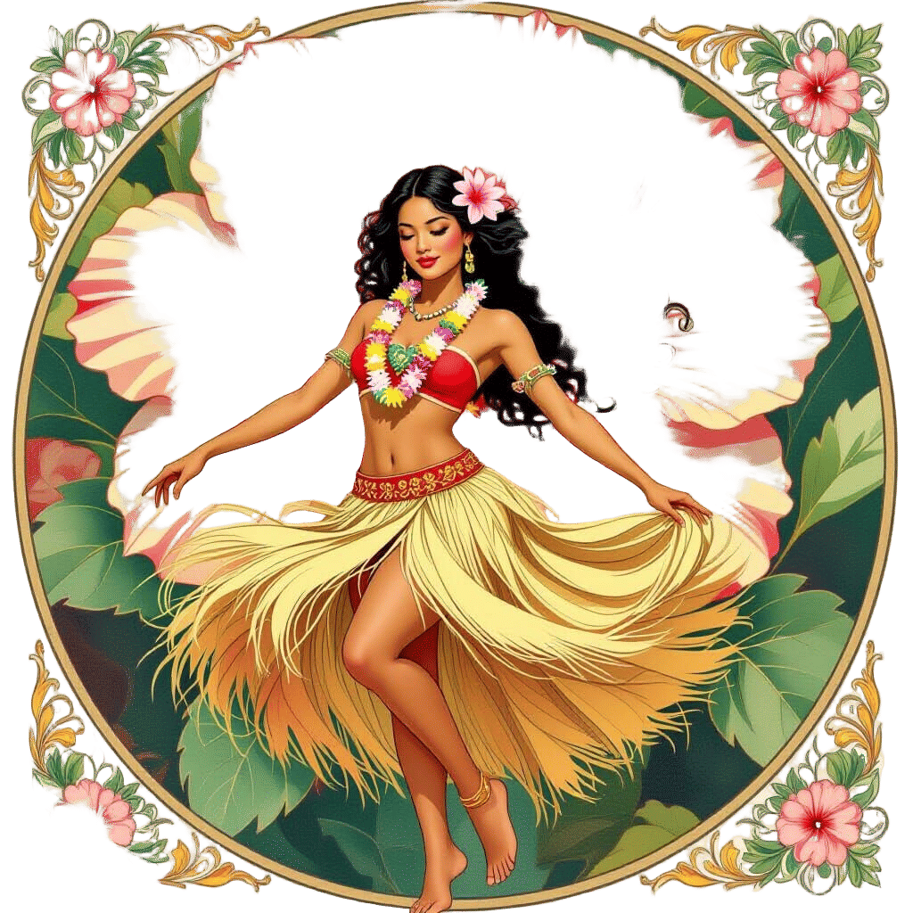 Hula Dancer in Hibiscus Flower, Art Nouveau Style