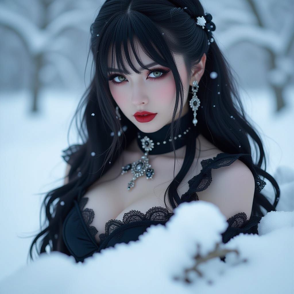 Gothic Japanese Woman in Stormy Underworld