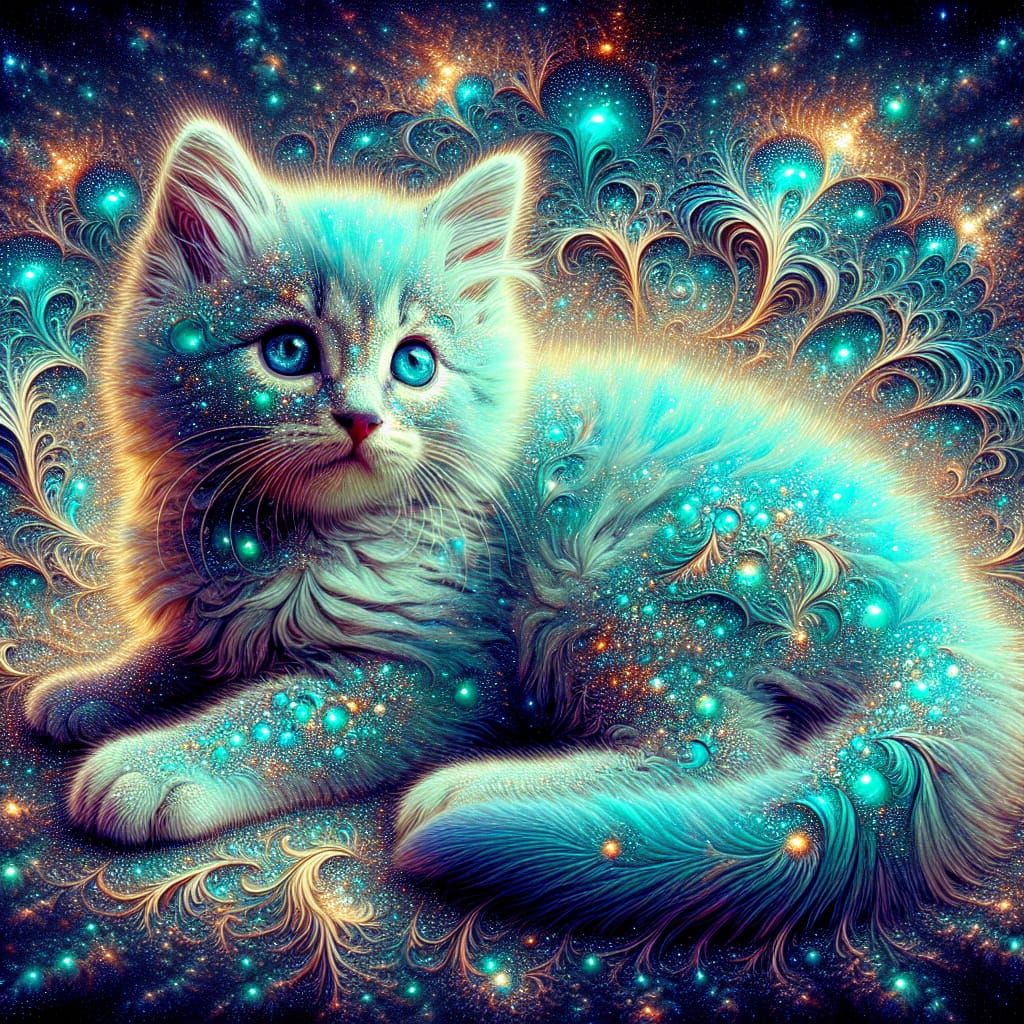 Turquoise Gemstone Kitten in Cosmic Astral Glory