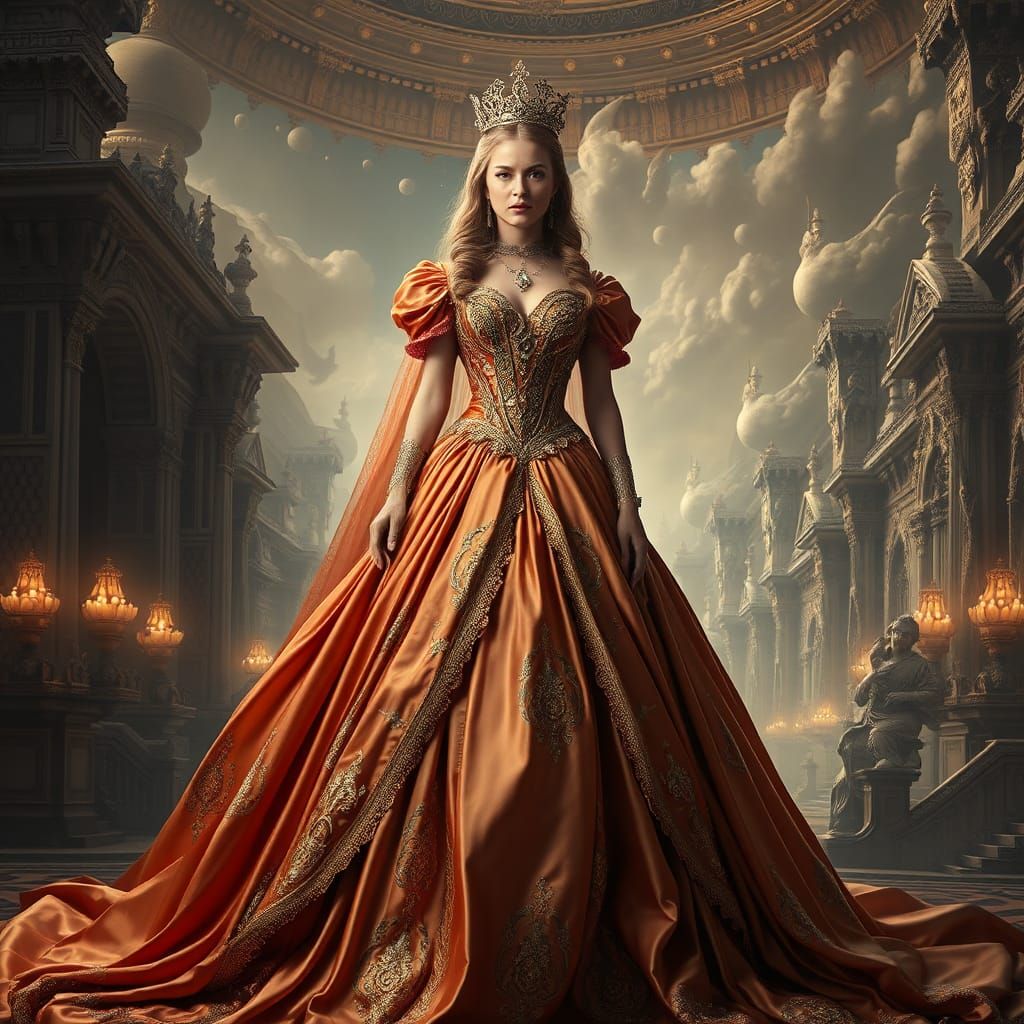 Opulent Gown in Mystical Realm, Digital Matte Painting