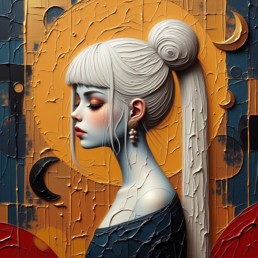 Elegant Woman in Abstract Cubist Dreamscape