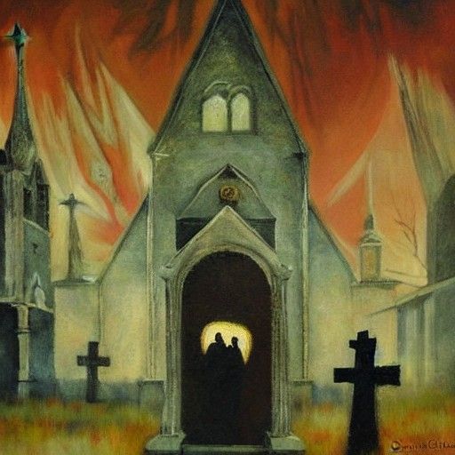Ominous Church: A Hyperdetailed Impressionistic Painting