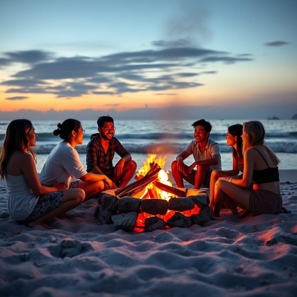 Bonfire Stories on Phuket Beach at Sunset