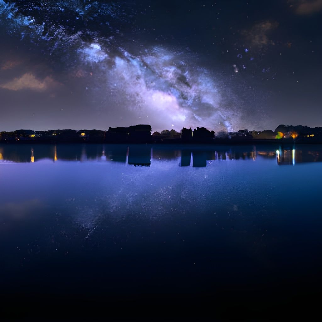 Dramatic Night Sky Mirrored in Water: Panorama