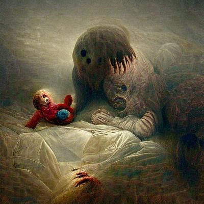 Child Confronts Horror, Dark Fantasy Illustration
