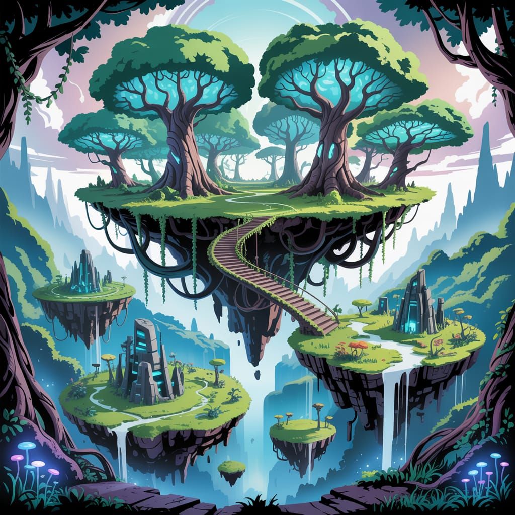 Floating Forest Island Suspended Above Abyss