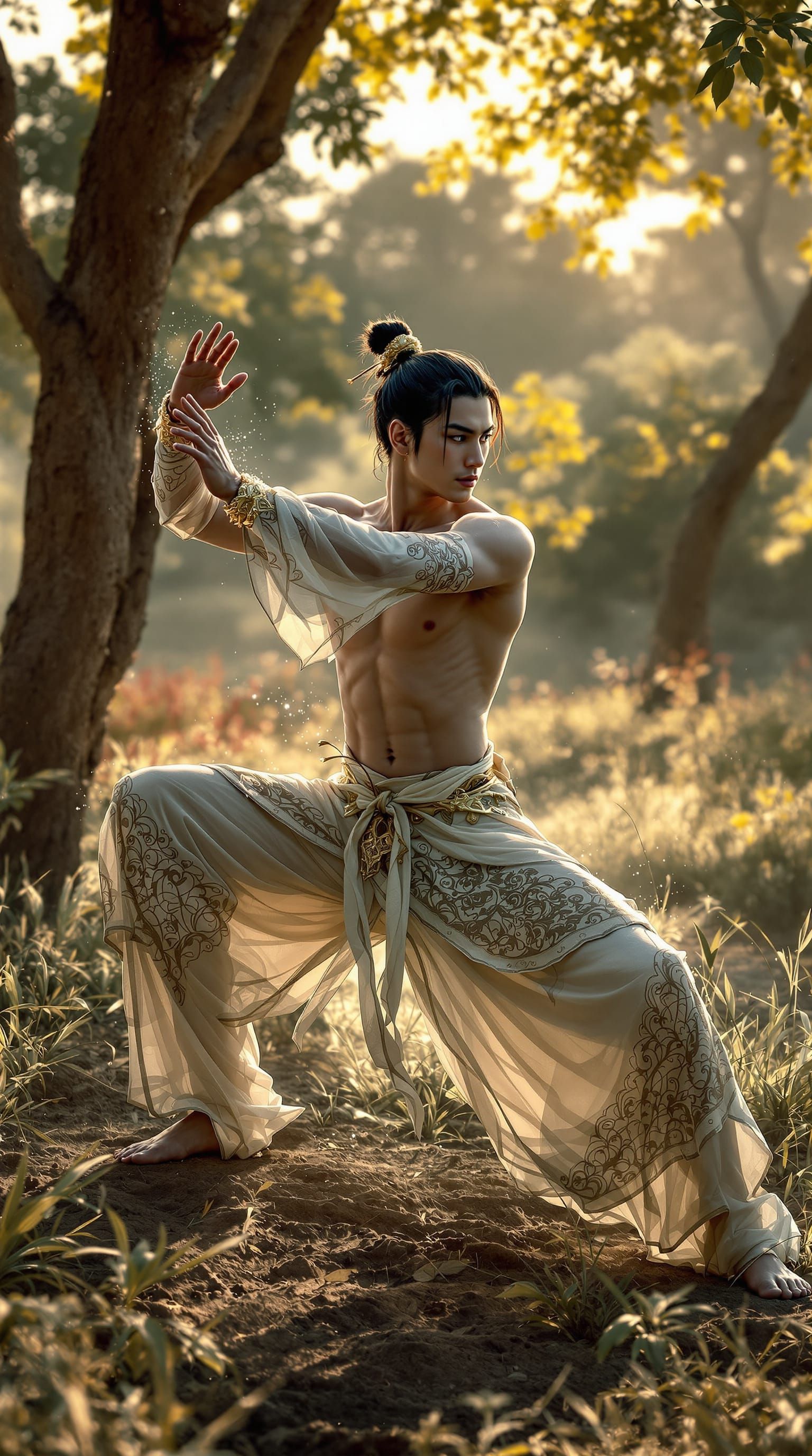 Young Man Practicing Tai Chi in Indian Countryside