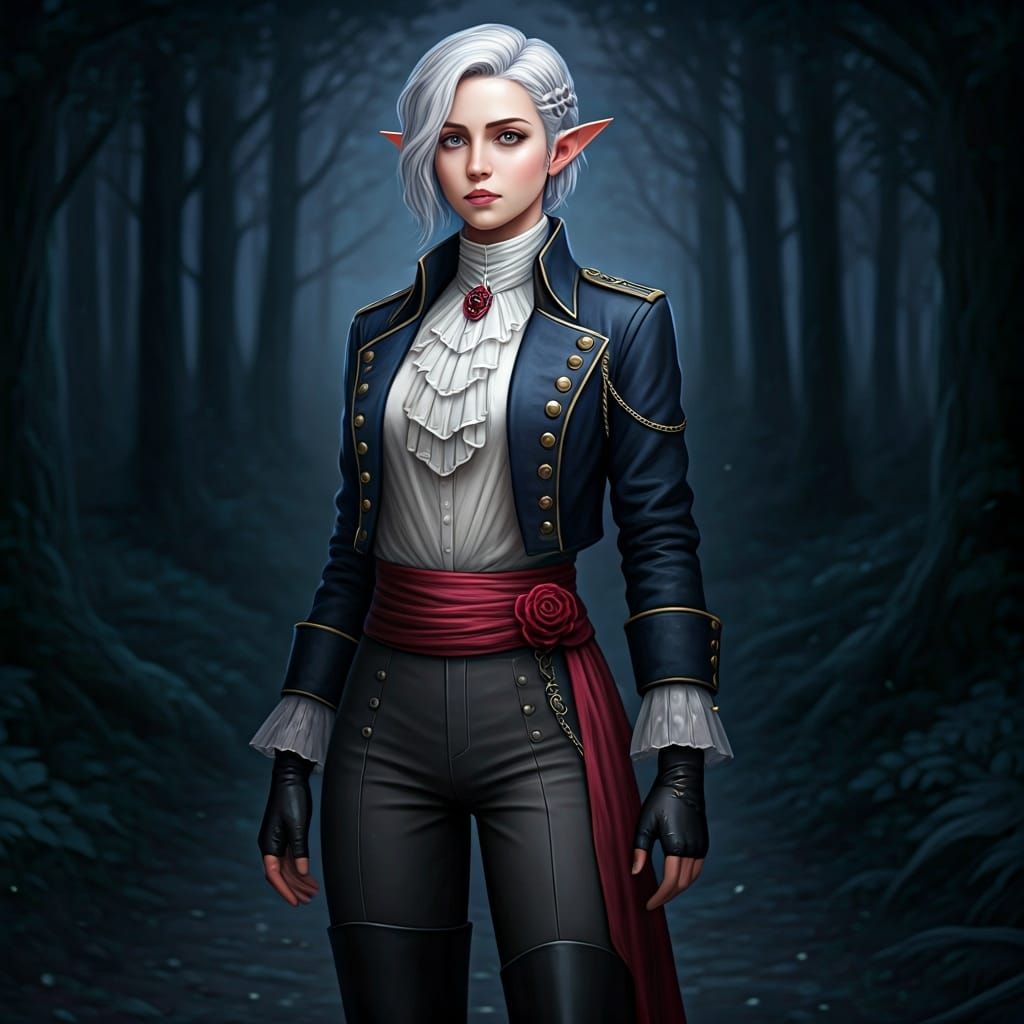 Aristocratic Fencer in Enchanted Forest: Rococo Fantasy Port...