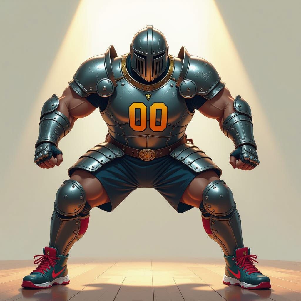 Knight Defender in Armor, Number 00, Colorful Sneakers