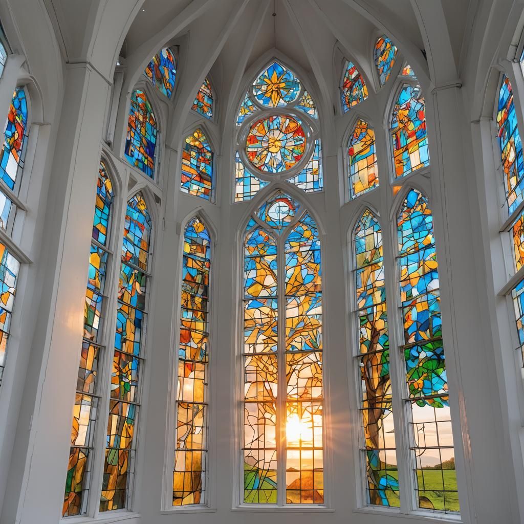 Sunrise Radiance Through Chapel Stained Glass