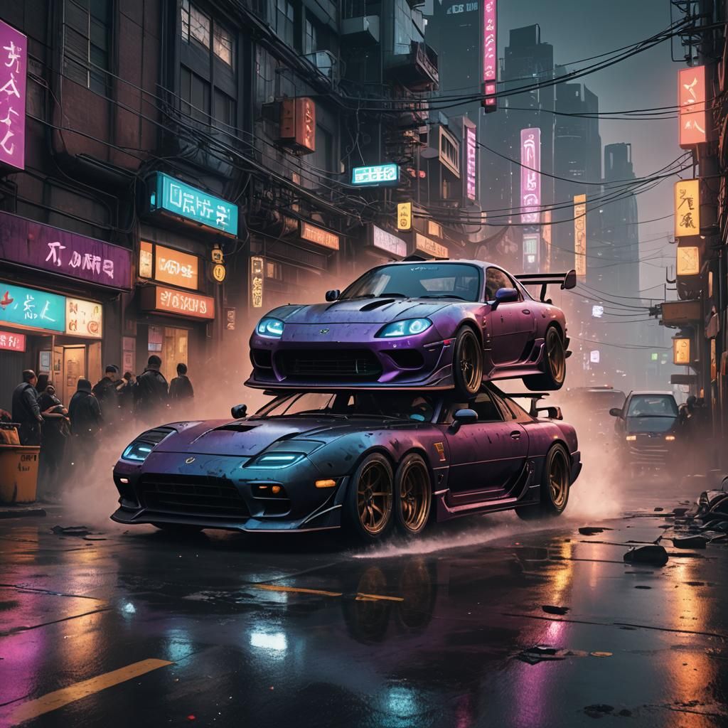Cyberpunk RX7: Detailed Matte Painting in 8K