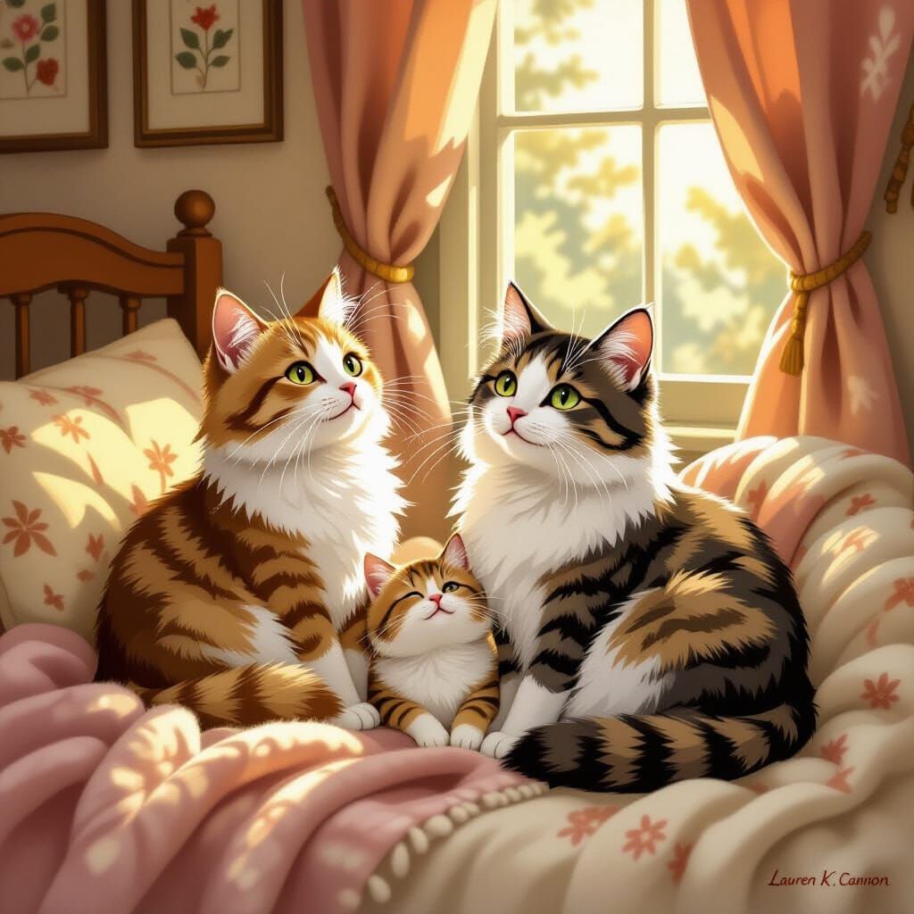 Adorable Cats in Cozy Room, Beatrix Potter Style