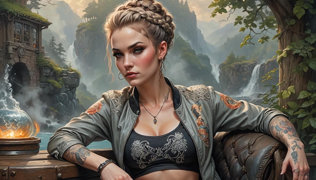 Braided Woman Lounging, Hyperdetailed Ethereal Fantasy Portr...