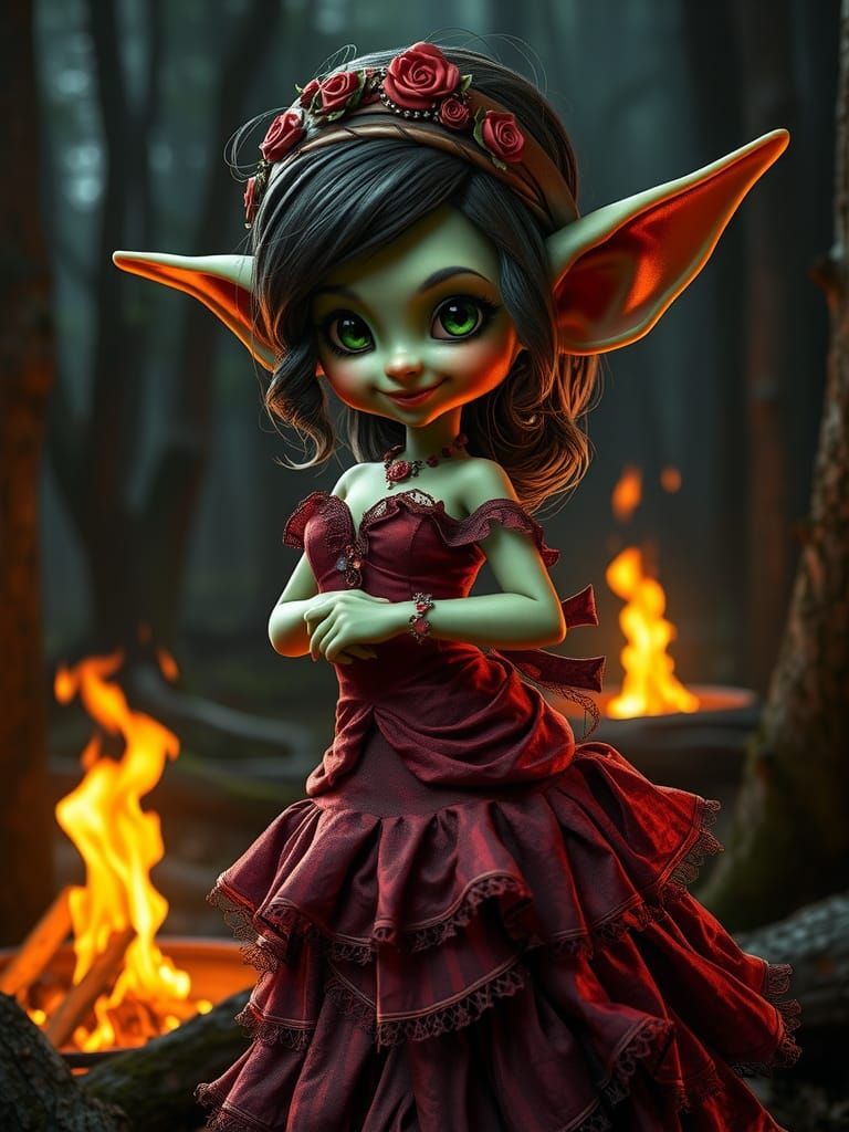 Kawaii Goblin Elf Flamenco Dancer in Dark Fairy Tale