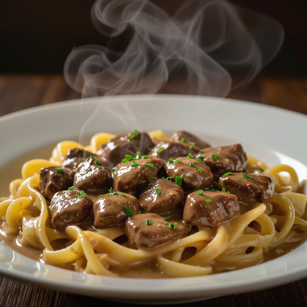 Mouth-Watering Beef Stroganoff: Cinematic Food Photography