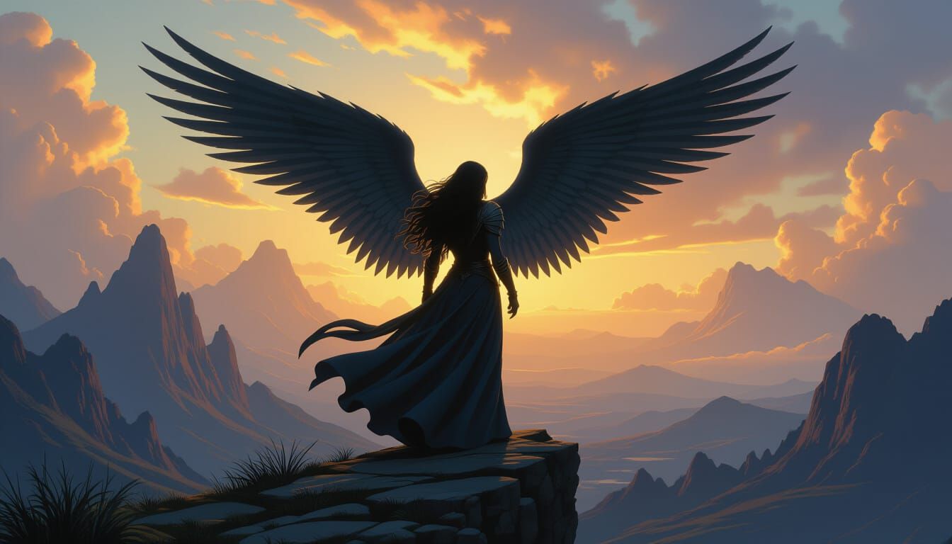 Heroic Angel Silhouette in Classic Fantasy Art Style