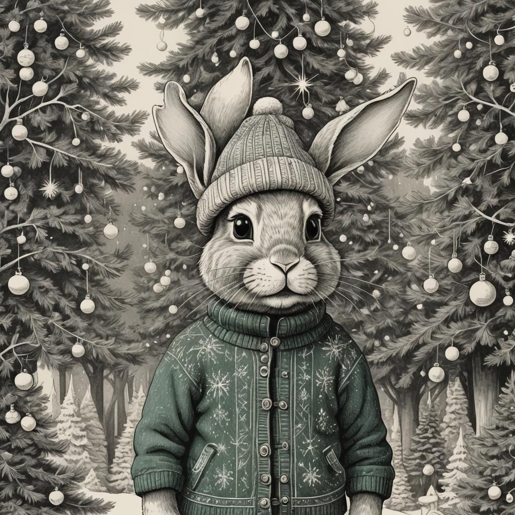 Festive Christmas Bunny in Winsor McCay Style