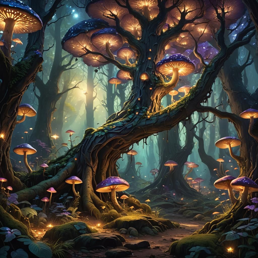 Mystical Forest with Glowing Flora: Fantasy Concept Art