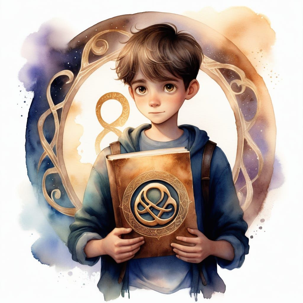 Shy Boy with Glowing Eyes in Watercolor Fantasy