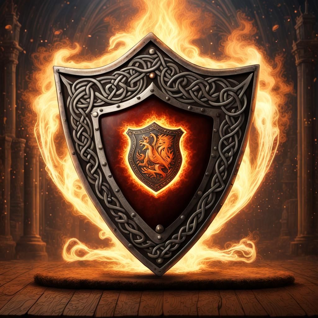 Celtic Shield with Fire Sparks in Fantasy Art Style