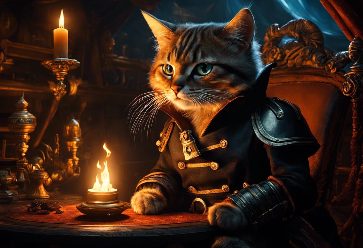 Pirate Cat Captain thinking about his next plundering raid.