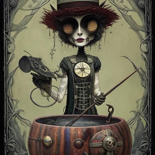 Spellcasting in Art Brut Line Art Style