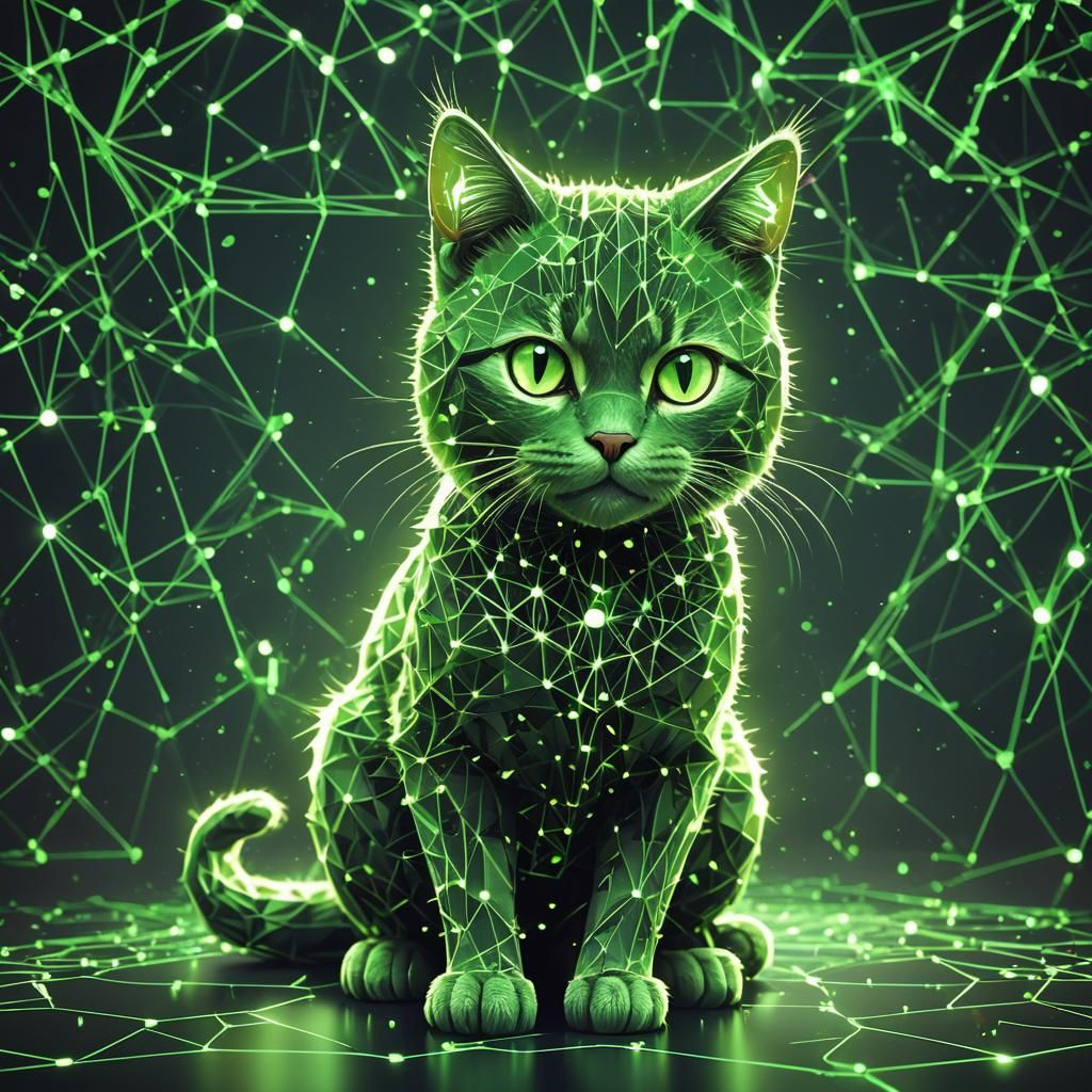 Matrix Code Cat: Green Anime 3D Art