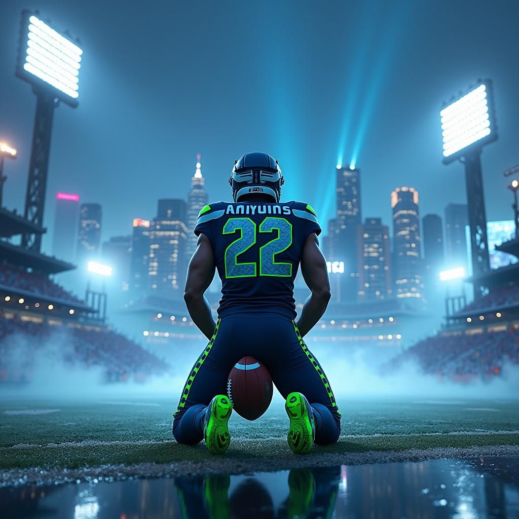 Seattle Seahawks Player in Futuristic Digital Art Style