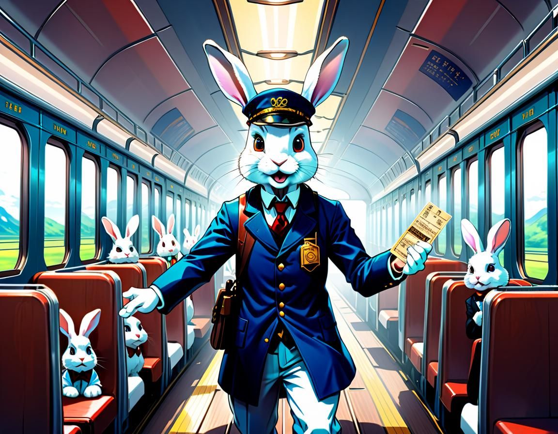 Rabbit Train Conductor in Anime Style