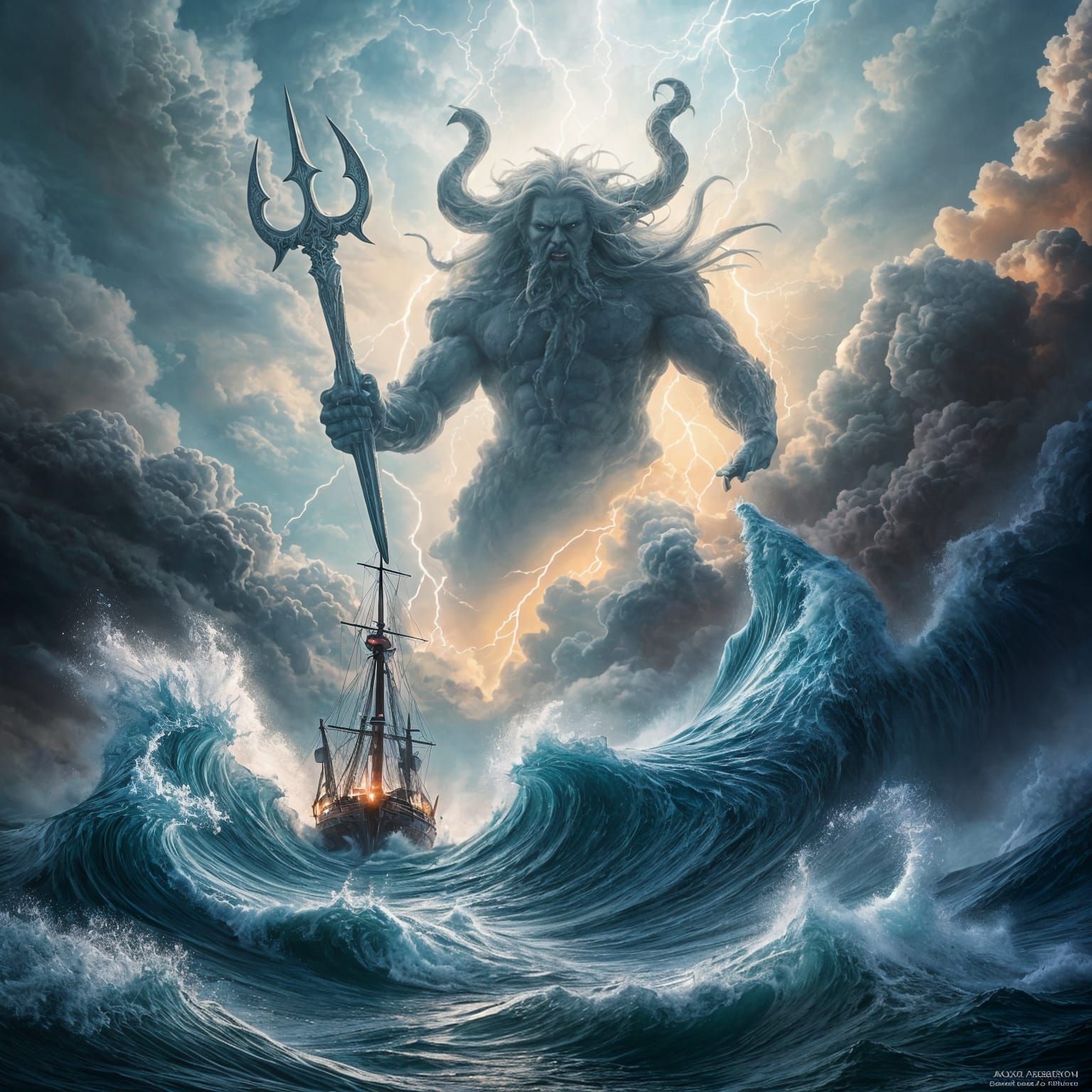 Stormy Seascape with Sea God Silhouette