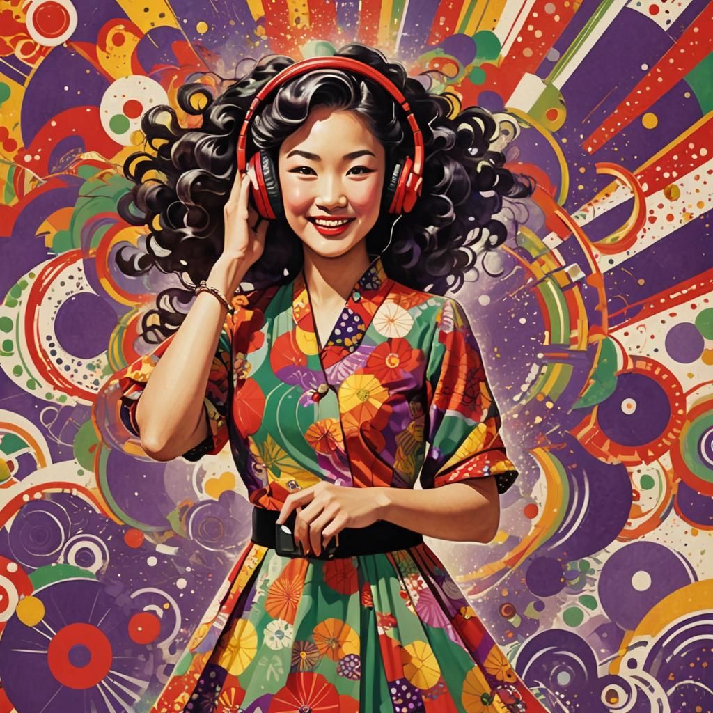 Vintage-Style Poster of Woman with Headphones