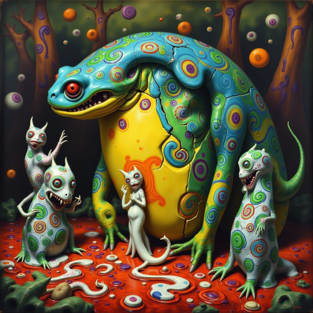 Giant Toad and Fox Bride in Forest Ceremony