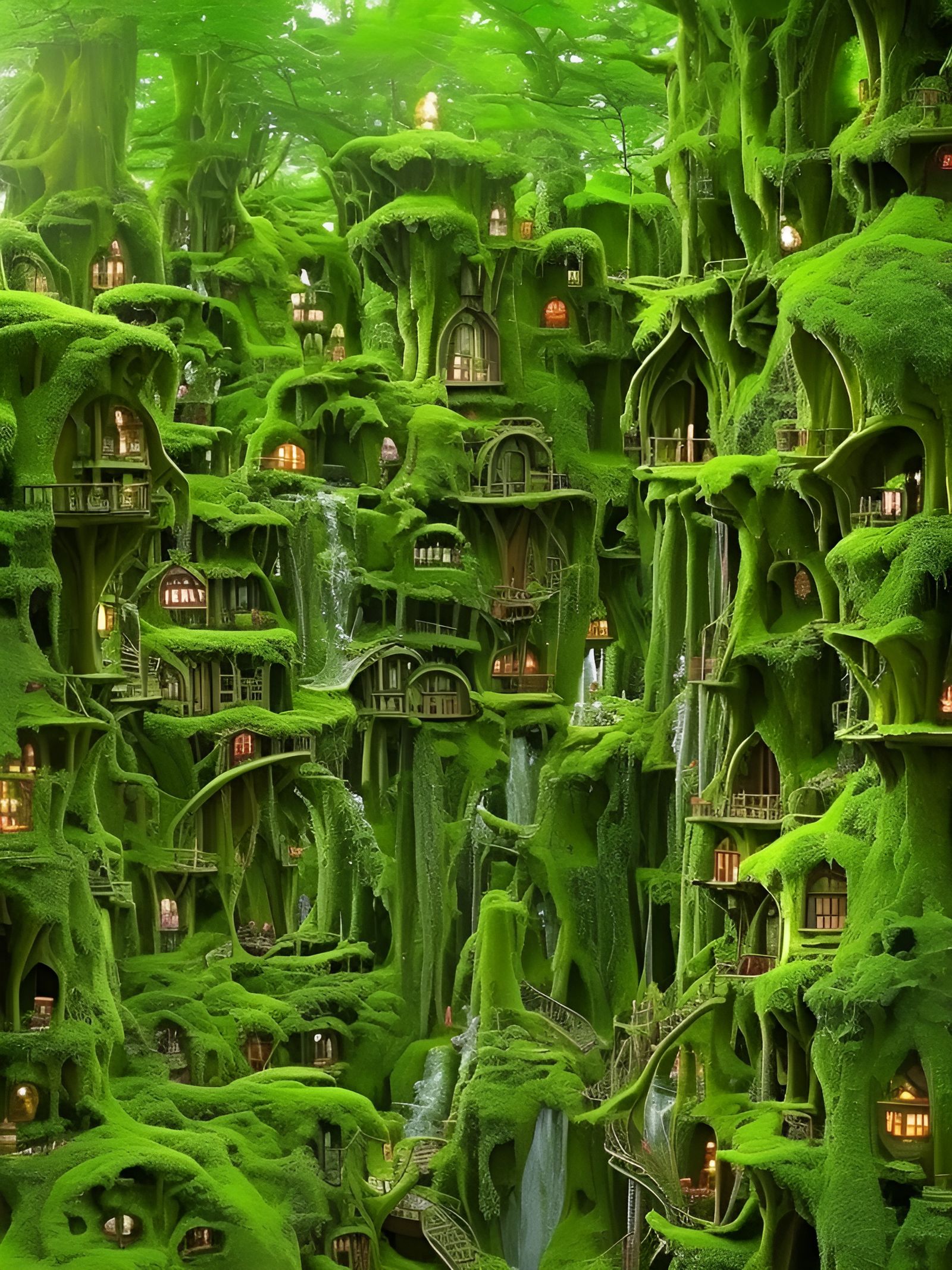 Enchanting Elvish Treehouse Village in Fantasy Setting