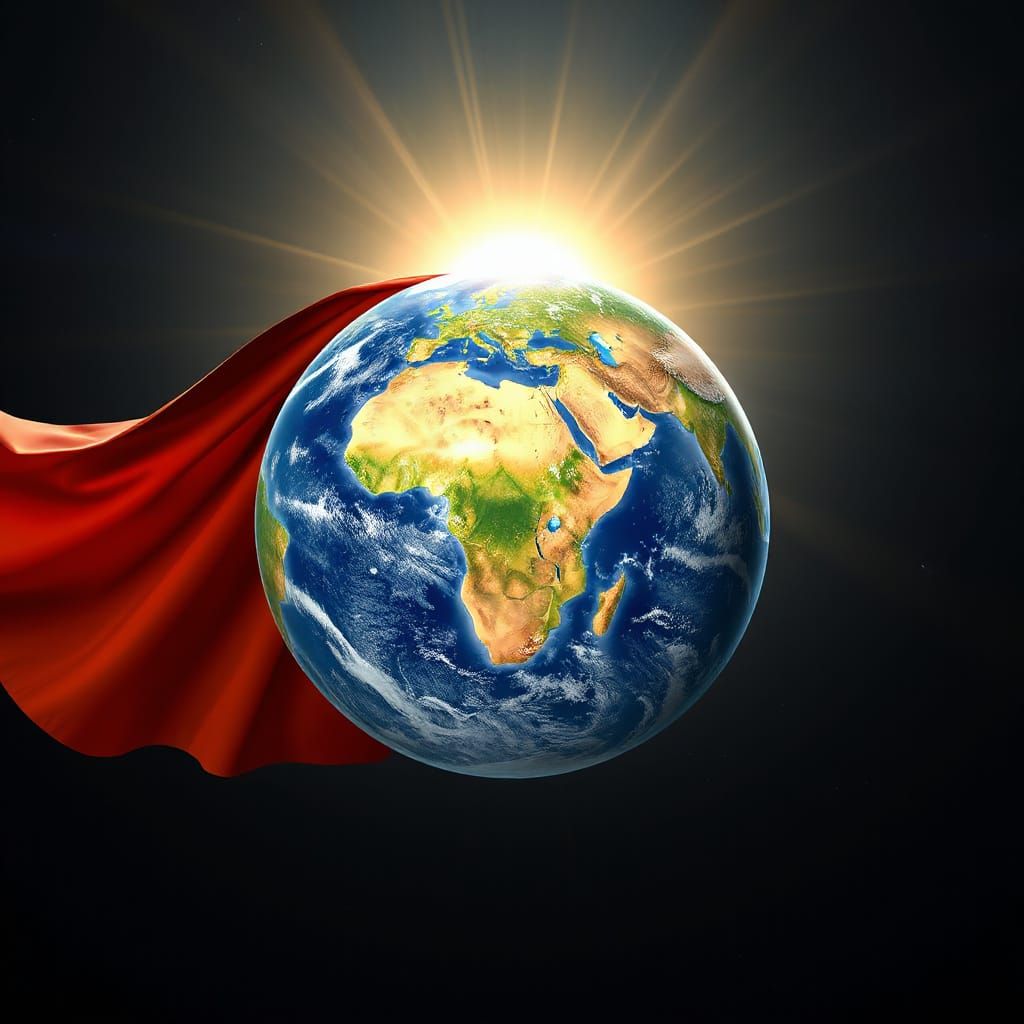Anamorphic Earth as Superhero with Cape
