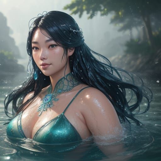 Glistening Plus-Size Women in Hyper-Realistic 3D Anime Style