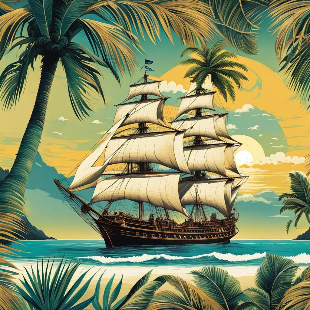 Captain Cook's Ship Landing in Tahiti