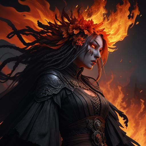 Blazing Flower Creature in Oil and Digital Painting