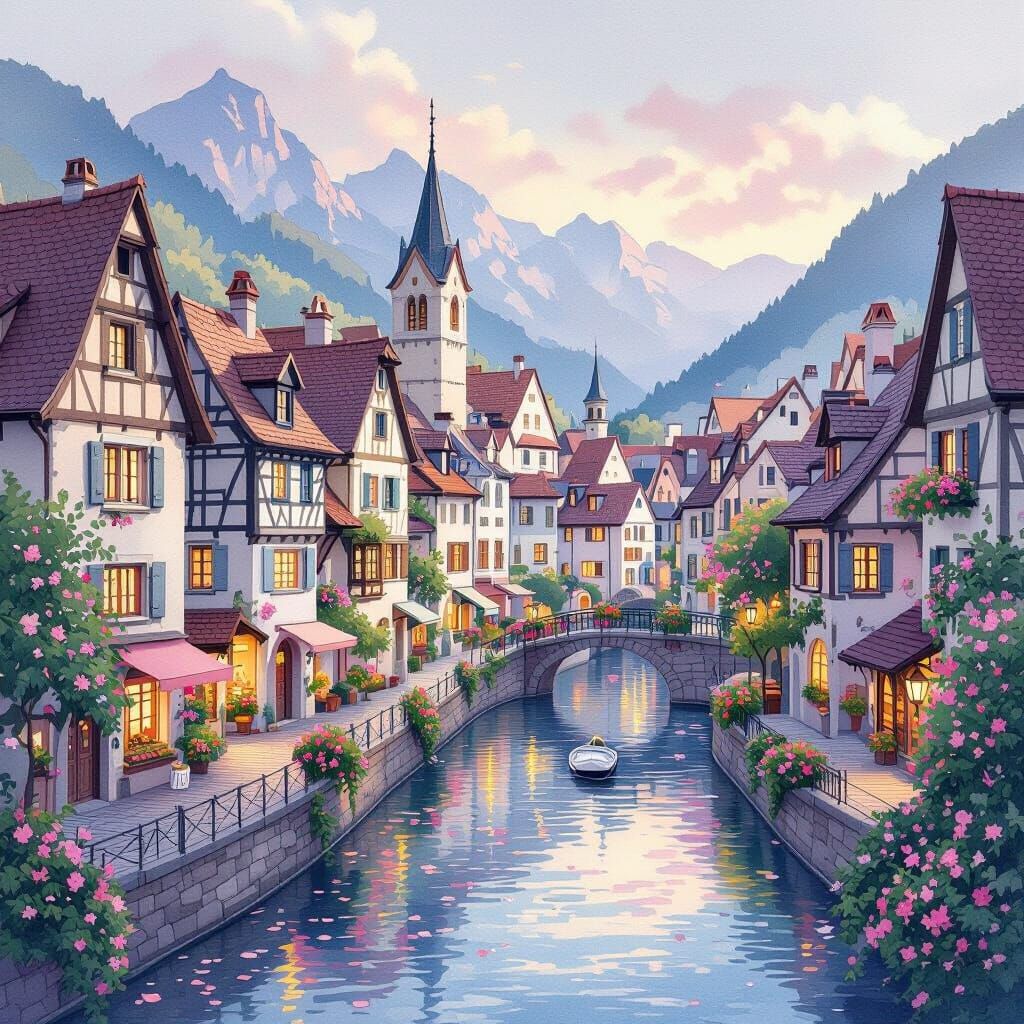 Dreamy Medieval Town with Flower Petal Buildings
