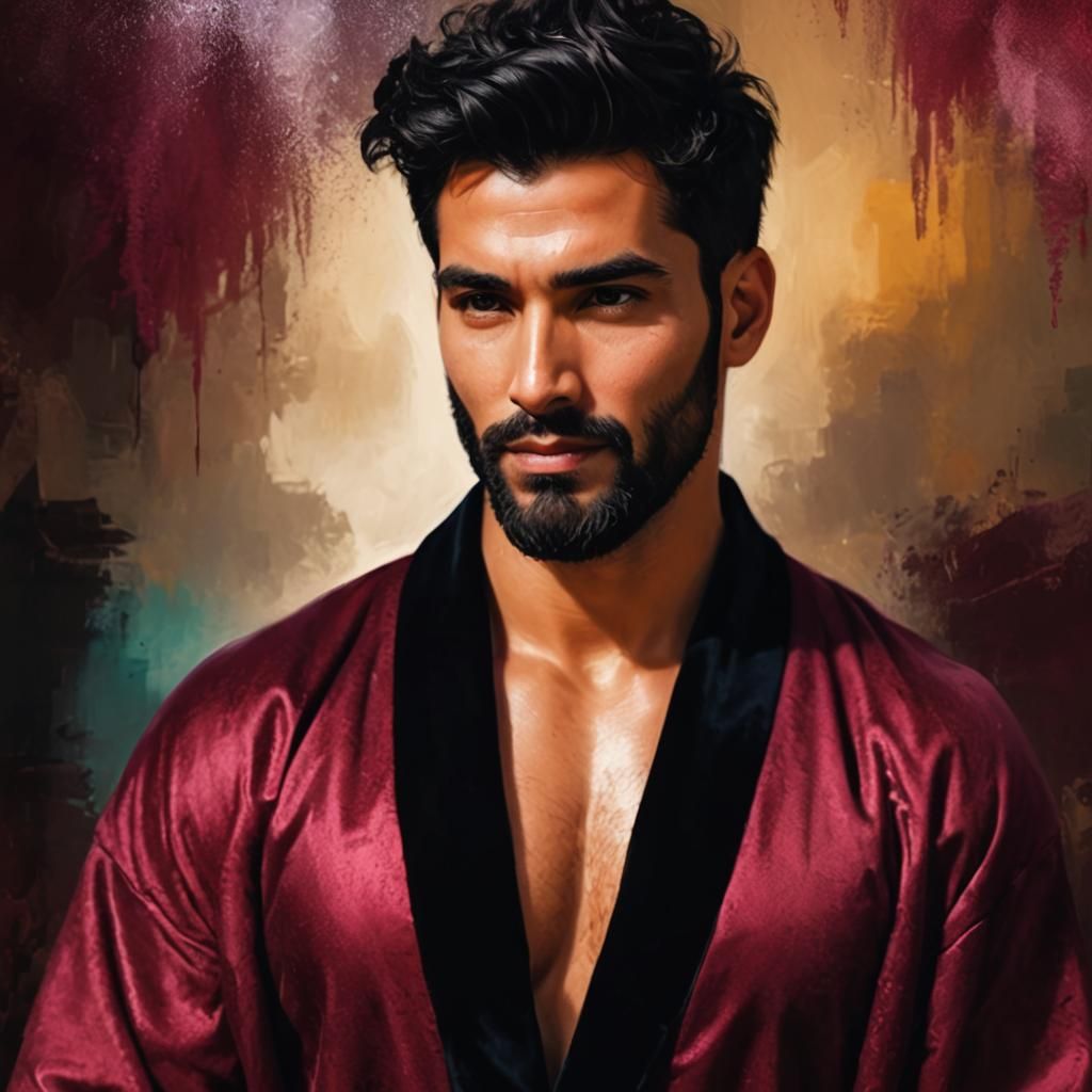 Handsome Man in Red Velvet Robe, Detailed Matte Painting