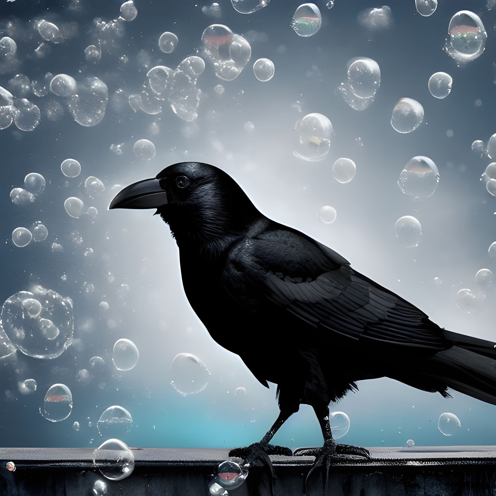 Crow Covered in Soap Bubbles: Matte Painting